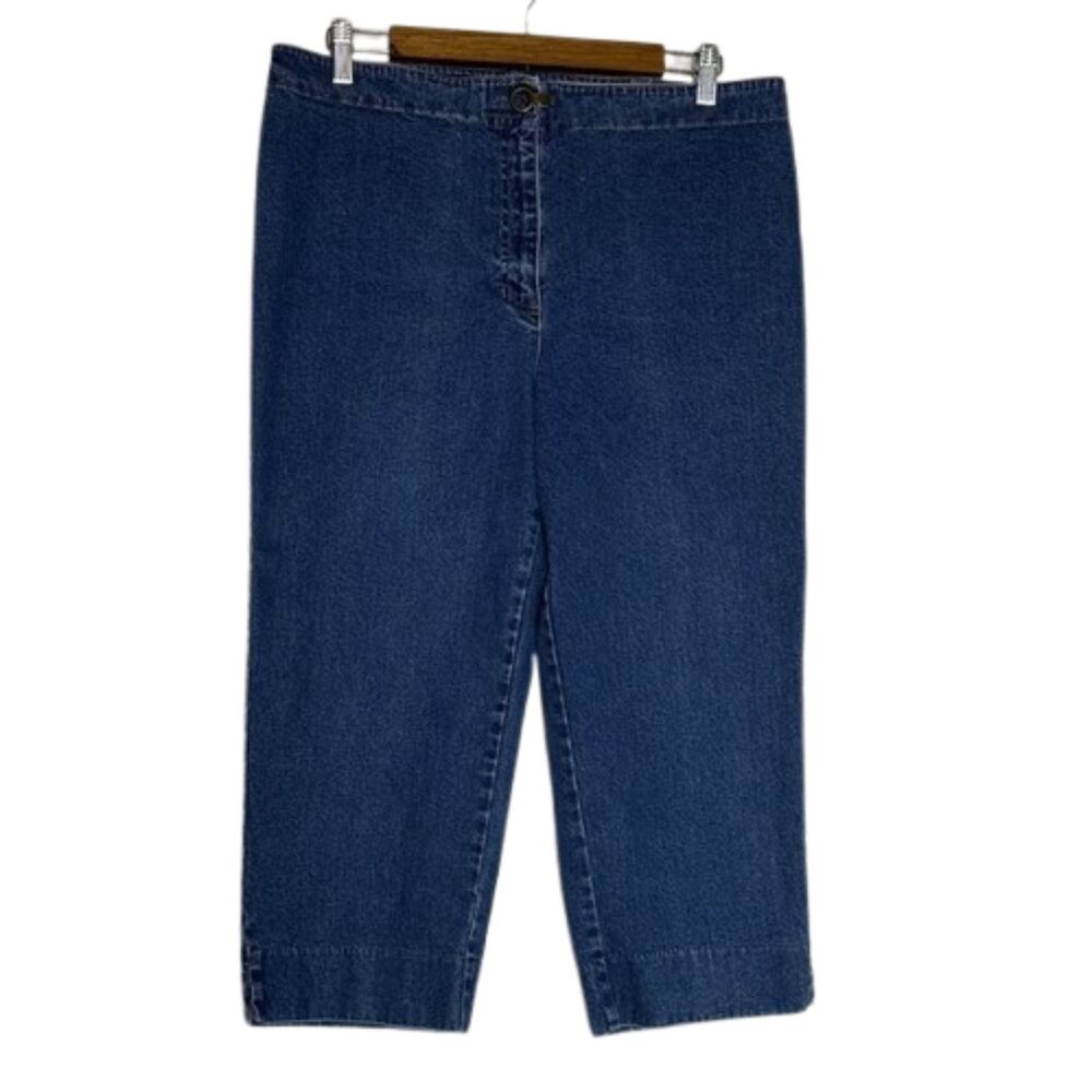 Ralph Lauren Capri Denim Jeans Womens 14 Mid Rise Wide Leg Preppy Old Money Blue
